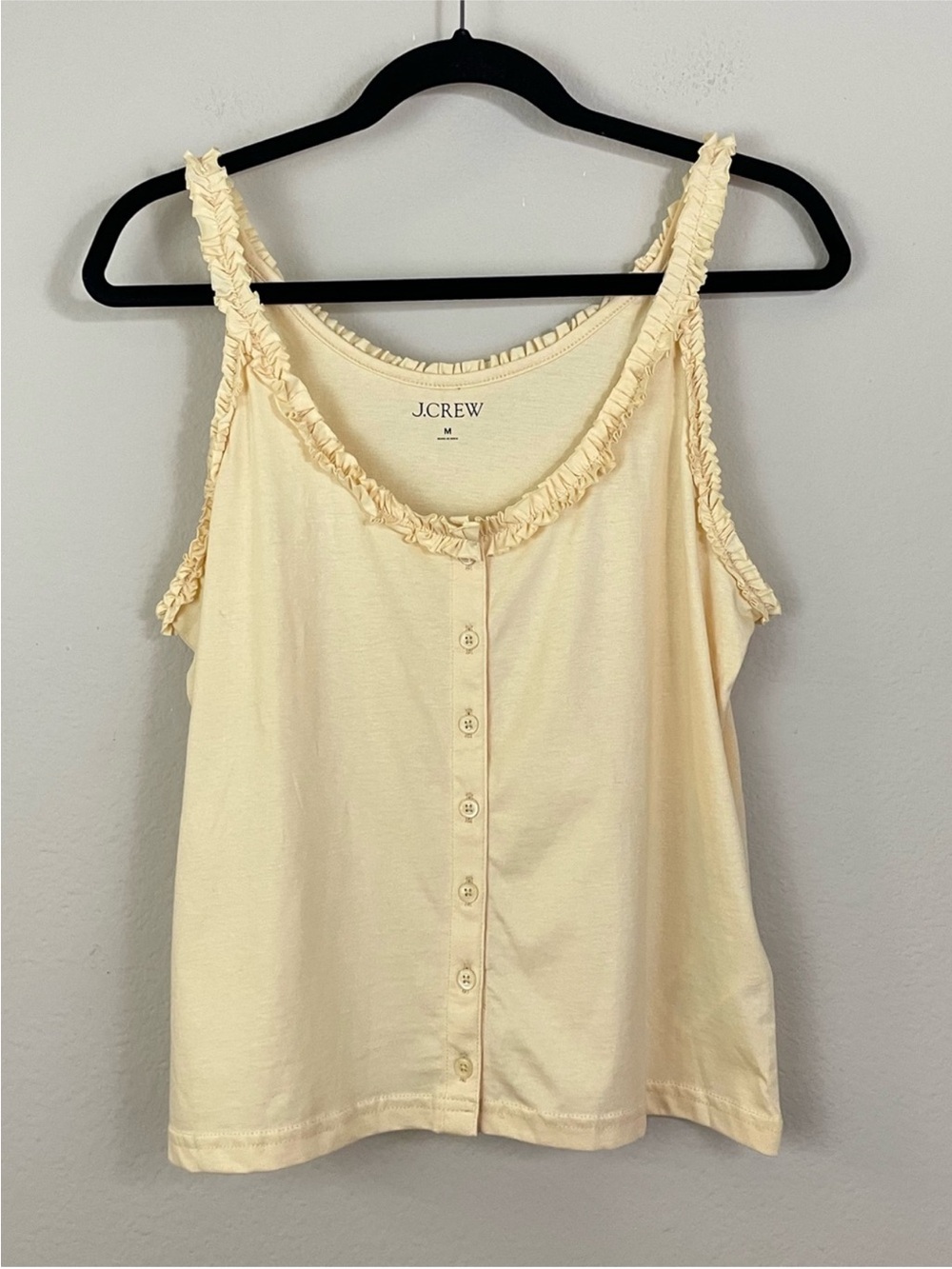 J. Crew Women's Button Front Jersey Ruffle-Trim Tank Top - butter yellow